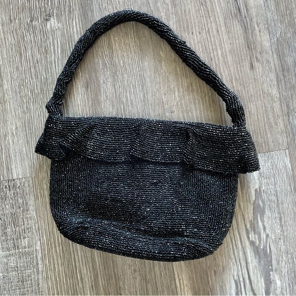 Vintage 1940s Ornately Hand-Beaded Black Sparkly Top Handle Evening Bag - Picture 13 of 13